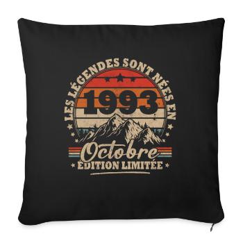 Vintage cadeau anniversaire nées en octobre 1993 - Housse de coussin décorative 45 x 45 cm - noir - Devant