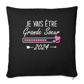 Je Vais être Grande Soeur 2024 - Housse de coussin décorative 45 x 45 cm - noir - Devant