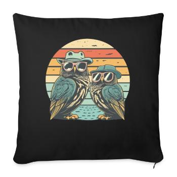Eule Retro vintage - Sofakissenbezug 45 x 45 cm - Schwarz - Vorne