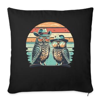 Eule Retro vintage - Sofakissenbezug 45 x 45 cm - Schwarz - Vorne