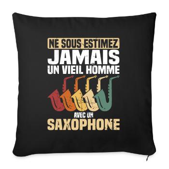 Un vieil homme avec un saxophone - Housse de coussin décorative 45 x 45 cm - noir - Devant