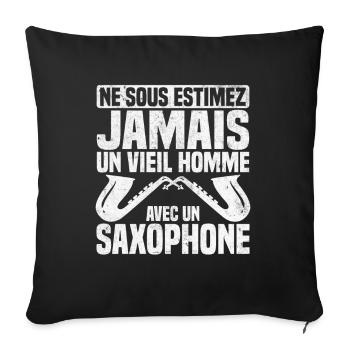 Un vieil homme avec un saxophone - Housse de coussin décorative 45 x 45 cm - noir - Devant