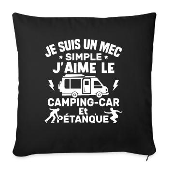 J'aime le camping car et pétanque - Housse de coussin décorative 45 x 45 cm - noir - Devant