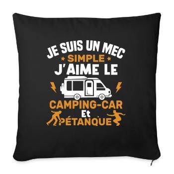 J'aime le camping car et pétanque - Housse de coussin décorative 45 x 45 cm - noir - Devant