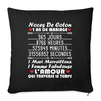 Noces De Coton 1 An De Mariage - Housse de coussin décorative 45 x 45 cm - noir - Devant