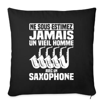 Un vieil homme avec un saxophone - Housse de coussin décorative 45 x 45 cm - noir - Devant