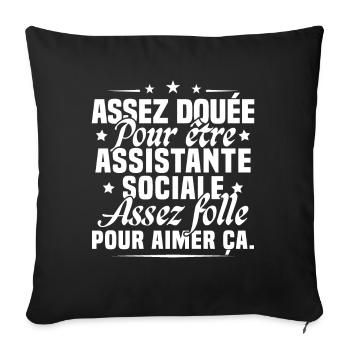 Assistante Sociale Métier Humour Cadeau Femme - Housse de coussin décorative 45 x 45 cm - noir - Devant
