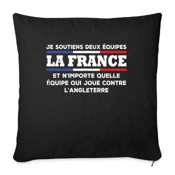 Je soutiens deux équipes la France ... - Housse de coussin décorative 45 x 45 cm - noir - Devant