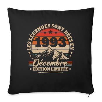 Vintage cadeau anniversaire nées en Décembre 1993 - Housse de coussin décorative 45 x 45 cm - noir - Devant