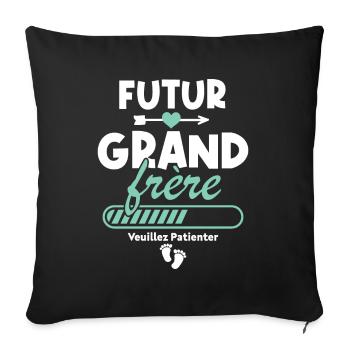 Futur grand frère veuillez patienter - Housse de coussin décorative 45 x 45 cm - noir - Devant