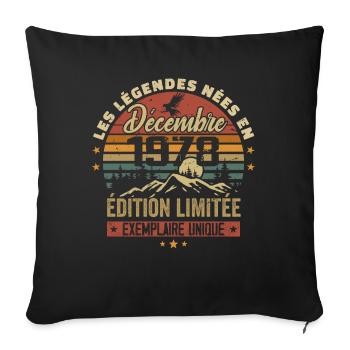 1978 Vintage Cadeau Anniversaire Décembre 1978 - Housse de coussin décorative 45 x 45 cm - noir - Devant