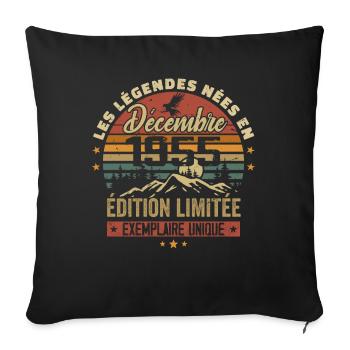 1955 Vintage Cadeau Anniversaire Décembre 1955 - Housse de coussin décorative 45 x 45 cm - noir - Devant