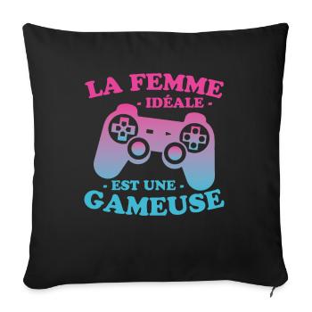 La femme idéale est une gameuse cadeau geek humour - Housse de coussin décorative 45 x 45 cm - noir - Devant