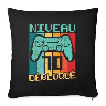 Niveau 70 débloqué Cadeau 70 ans Anniversaire - Housse de coussin décorative 45 x 45 cm - noir - Devant