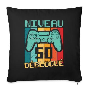 niveau 50 débloquéNiveau 50 débloqué Cadeau 50 ans - Housse de coussin décorative 45 x 45 cm - noir - Devant