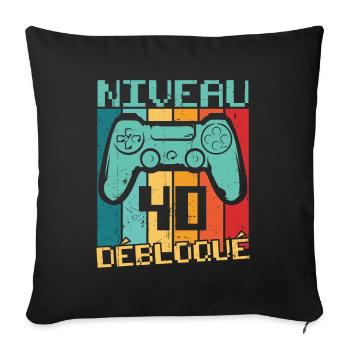 niveau 40 débloquéNiveau 40 débloqué Cadeau 40 ans - Housse de coussin décorative 45 x 45 cm - noir - Devant