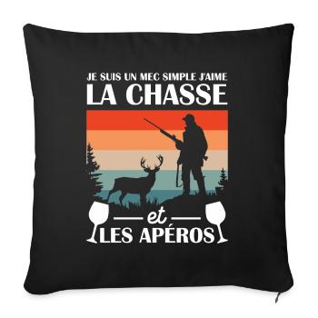 Un mec simple j aime la chasse et les apéros - Housse de coussin décorative 45 x 45 cm - noir - Devant