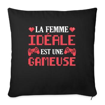 La femme idéale est une gameuse cadeau geek humour - Housse de coussin décorative 45 x 45 cm - noir - Devant