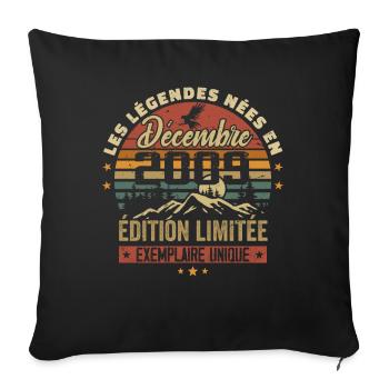 2009 Vintage Cadeau Anniversaire Décembre 2009 - Housse de coussin décorative 45 x 45 cm - noir - Devant