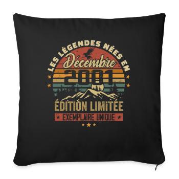 2001 Vintage Cadeau Anniversaire Décembre 2001 - Housse de coussin décorative 45 x 45 cm - noir - Devant