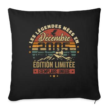 2005 Vintage Cadeau Anniversaire Décembre 2005 - Housse de coussin décorative 45 x 45 cm - noir - Devant