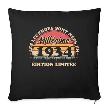 Millésime 1934 Vintage Anniversaire Rétro 1934 - Housse de coussin décorative 45 x 45 cm - noir - Devant