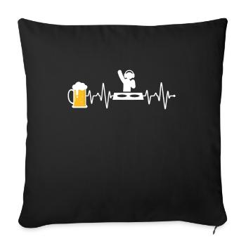 Bier und DJ Techno Herzschlag - Sofakissenbezug 45 x 45 cm - Schwarz - Vorne