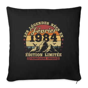 Vintage février 1984 rétro cadeau d anniversaire - Housse de coussin décorative 45 x 45 cm - noir - Devant