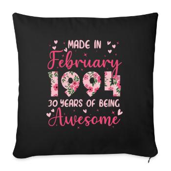 Februar 1994 Geschenk zum 30-jährigen Jubiläum für Ehefrau - Sofakissenbezug 45 x 45 cm - Schwarz - Vorne