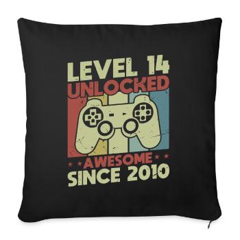 Level 14 freigeschaltet - Sofakissenbezug 45 x 45 cm - Schwarz - Vorne