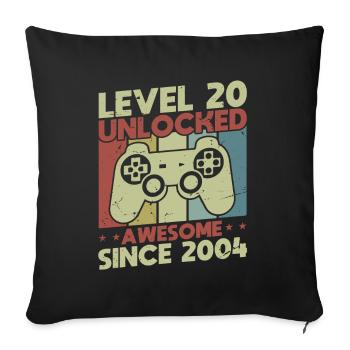 Level 20 freigeschaltet - Sofakissenbezug 45 x 45 cm - Schwarz - Vorne