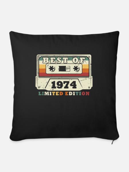 Vintage 1974 Retro Vintage Cassette Birthday - Sofa pillowcase 17,3'' x 17,3'' (45 x 45 cm) - black