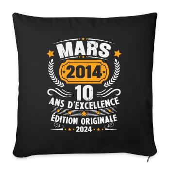 Vintage Mars 2014 Cadeau D'anniversaire 10 Ans - Housse de coussin décorative 45 x 45 cm - noir - Devant