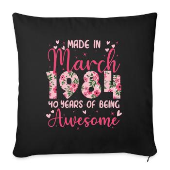 March 1984 40th Anniversary Gift for Wife - Sofa pillowcase 17,3'' x 17,3'' (45 x 45 cm) - black - Front