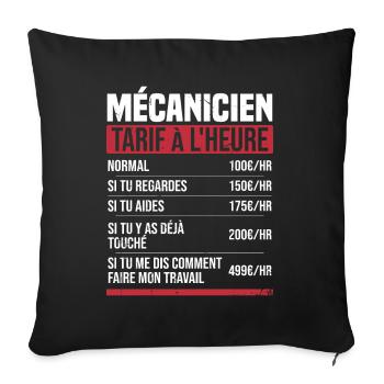 Mécanicien tarif à l'heure idée cadeau humour - Housse de coussin décorative 45 x 45 cm - noir - Devant