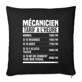 Mécanicien tarif à l'heure idée cadeau humour - Housse de coussin décorative 45 x 45 cm - noir - Devant