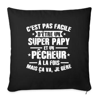 Super Papy et Pêcheur - Housse de coussin décorative 45 x 45 cm - noir - Devant