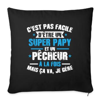 Super Papy et Pêcheur - Housse de coussin décorative 45 x 45 cm - noir - Devant