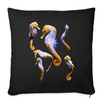 6 Tanzende Seepferdchen, Natürlich, Fische - Sofakissenbezug 45 x 45 cm - Schwarz - Vorne