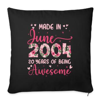 Juin 2004 Cadeau Anniversaire 20 Ans Pour Femme - Housse de coussin décorative 45 x 45 cm - noir - Devant