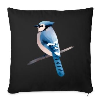 Blue jay on branch - Sofa pillowcase 17,3'' x 17,3'' (45 x 45 cm) - black - Front