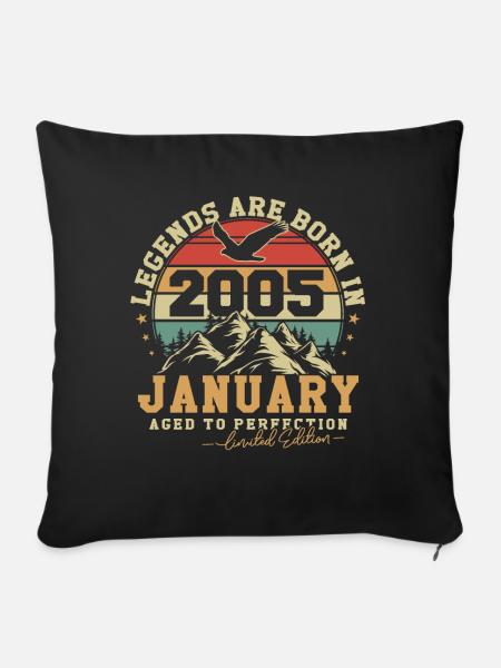 Januar 2005 Vintage Geburtstag 2005 Geschenk - Sofakissenbezug 45 x 45 cm - Schwarz