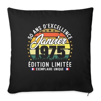 January 1975 Vintage 50 Year Anniversary Gift - Sofa pillowcase 17,3'' x 17,3'' (45 x 45 cm) - black - Front