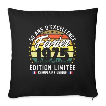 February 1975 Vintage 50 Year Anniversary Gift - Sofa pillowcase 17,3'' x 17,3'' (45 x 45 cm) - black - Front