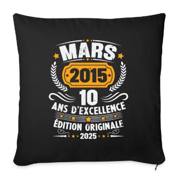 Vintage Mars 2015 Cadeau Anniversaire 10 Ans - Housse de coussin décorative 45 x 45 cm - noir - Devant