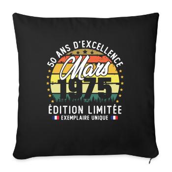 March 1975 Vintage 50 Year Anniversary Gift - Sofa pillowcase 17,3'' x 17,3'' (45 x 45 cm) - black - Front
