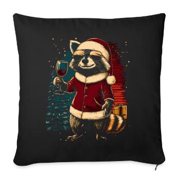 Raccoon Christmas Wine - Sofa pillowcase 17,3'' x 17,3'' (45 x 45 cm) - black - Front