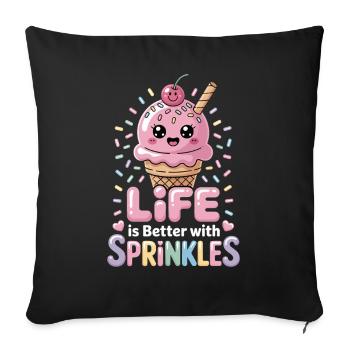 Jolie fille de crème glacée La vie est meilleure avec - Housse de coussin décorative 45 x 45 cm - noir - Devant