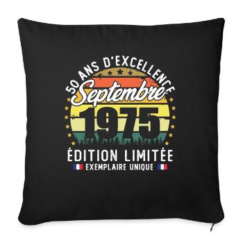 September 1975 Vintage 50 Year Anniversary Gift - Sofa pillowcase 17,3'' x 17,3'' (45 x 45 cm) - black - Front
