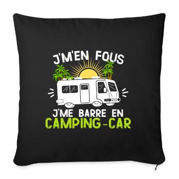 Humour camping car je m'en fous je me barre - Housse de coussin décorative 45 x 45 cm - noir - Devant